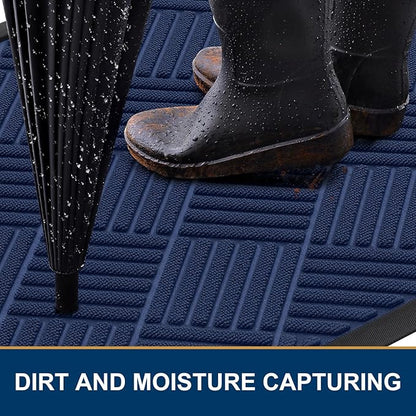 Smiry Front Door Mat Outside Entrance, Heavy Duty Outdoor Indoor Natural Rubber Doormat, Non Slip, Trap Dirt and Moisture, Easy Clean, Low Profile Patio Porch Entryway Mat, 59x35, Navy Blue