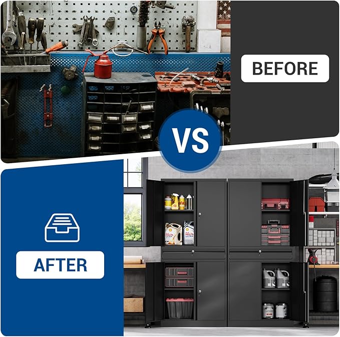 71" Metal Cabinet-Black Heavy Duty Storage File Cabinet Steel Tool Cabinets