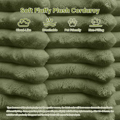 50" W Oversized Round Chaise Lounge Chair with Ottoman Indoor Boneless Plush Fluffy Corduroy Circle Couch Soft Comfy Cozy Cloud Reading Chair for Living Room, Playroom, Bedroom - Green