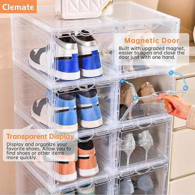 Clemate Upgraded X-Large Shoe Storage Box, 8 Pack, Shoe Box Clear Plastic