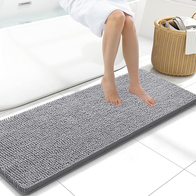 Arotive Bathroom Rugs 47x17, Extra Soft Absorbent Shaggy Chenille Bath Rugs, Machine Washable Rubber Backing Non-Slip Bath Mats for Bathroom Floor Tub and Shower, Home Decor Accessories, Grey