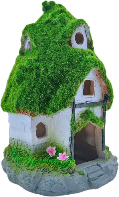 M2cbridge Aquarium Decorations Fish Hideout House Betta Cave Landscape Garden Decoration with Green Lifelike Moss (Garden Shed)