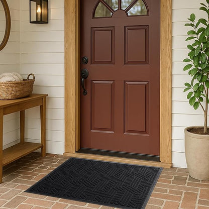 XADP Front Door Mat 29.5"x17" Indoors Outdoors Welcome Mats, Waterproof Non-Slip Rubber Backing Heavy Duty Doormat Outside Entrance, Low Profile Entryway Rugs Floor Mat for Patio, Pattern B Black