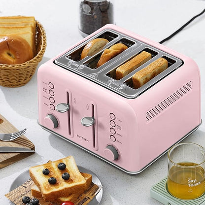 BUYDEEM DT640 4-Slice Toaster, Extra Wide Slots, Retro Stainless Steel