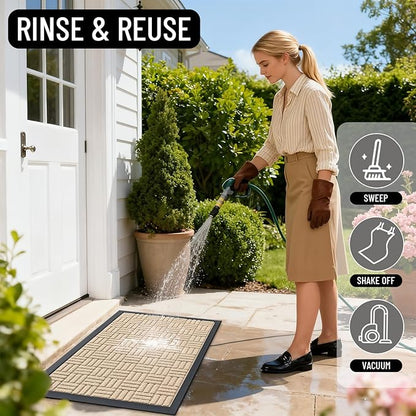 OLANLY Front Door Mat Outside Entrance 71x47, Absorbent, Heavy Duty Sturdy Natural Rubber Doormat Indoor Outdoor, Non-Slip, Stain and Fade Resistant, Low Profile Floor Mat for Entryway, Latte White