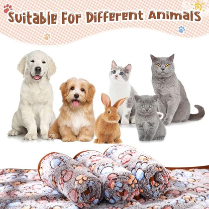 Tatuo 4 Pack Fleece Dog Blankets for Puppy Cats Multi-Size Sleep Mat for Pet Guinea Pig Soft Washable Crate Bed Puppy Teething Toys Print Pattern Warm Blanket Indoor(Black,30 x 20.5 Inch,Paw)