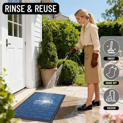 OLANLY Front Door Mat Outside Entrance 33x21, Absorbent, Heavy Duty Sturdy Natural Rubber Doormat Indoor Outdoor, Non-Slip, Stain and Fade Resistant, Low Profile Floor Mat for Entryway, Ocean Blue