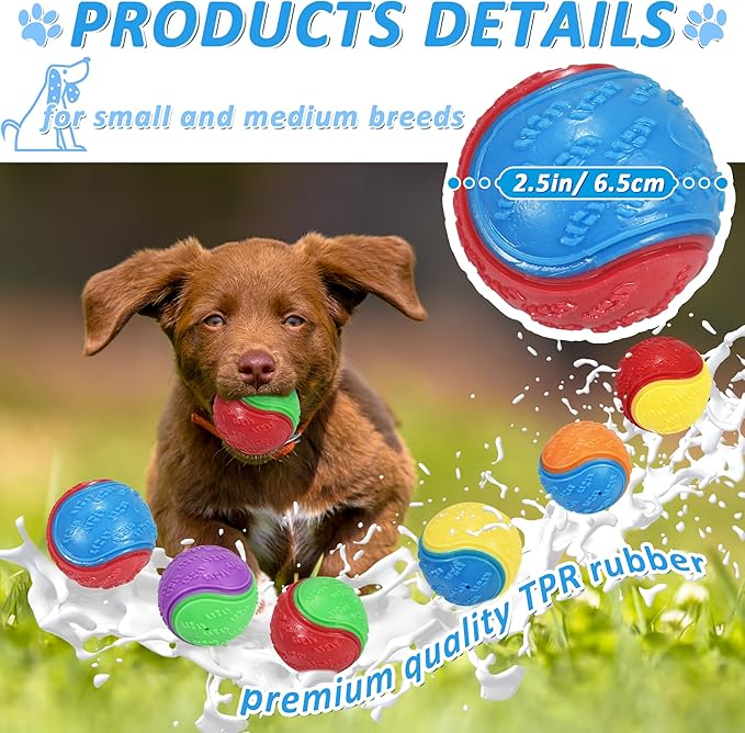 6Pcs Squeaky Dog Balls, Dog Toys Balls for Training, Tough Ball Toys for Dogs, Fit with Dog Ball Launcher, High Bouncy Dog Ball for Interactive Playing, Puppy Pet Chew Balls Teething Balls 2.5in