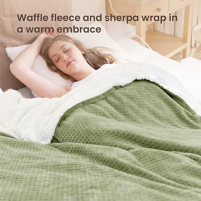 Heated Blanket Electric Blanket Full Waffle, 72x84 Inches Sherpa Fleece Fast