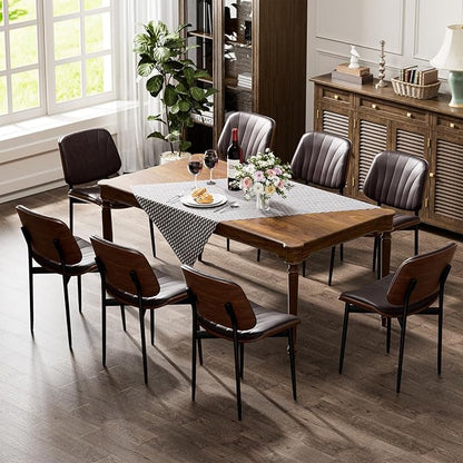 YaFiti Dining Chairs Set of 6, Dining Room and Kitchen Chairs, Mid Century Modern Accent Chair, Upholstered PU Leather Chairs for Vanity with Walnut Bentwood and Metal Legs, Brown