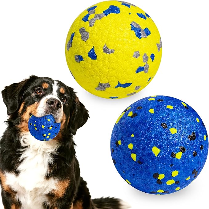 Dog Balls Tennis Ball Toys 2 Pack Dog Toys for Aggressive Chewers Indestructible Durable Teething Chew Bouncy Safe Balls Dogs Floating for Water Toy Fetch Pet Ball for Large Medium Dogs(Blue+Yellow)