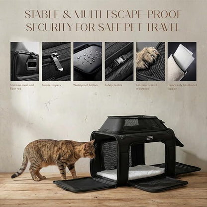 Top-Expandable Pet Carrier with Treat Pet Window,18x13x9.5 Airline Approved | for Southwest Frontier,Soft-Sided Dog Carrier, Anti-Scratch Mesh, Lockable Zippers,Cat Carrier for Kitten,Rabbit,Puppy, Black