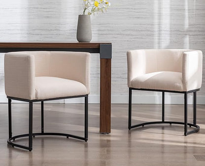 VESCASA Upholstered Dining Chairs with Barrel Back, Modern Padded Restaurant Chairs with Black Metal Frame for Dining Room, Kitchen, Set of 4, Linen Cream