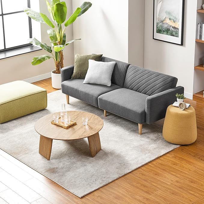 mopio 76.4" Futon Sofa Bed, Couch, Loveseat, Sleeper Sofa, Mid Century Modern Futon Couch, Sofa Cama, Couches for Living Room (Dark Gray Fabric)