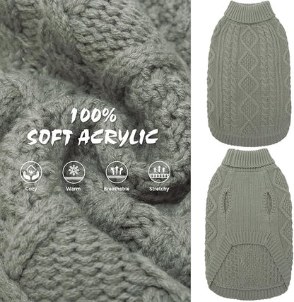 BINGPET Thermal Knitted Dog Sweater for Small Medium Large Dogs,Winter Dog Cat Coat Warm Sweartershirts Outfits,Classic Cable Knit Turtleneck Pullover Dog Jumper Coat Warm Sweartershirts