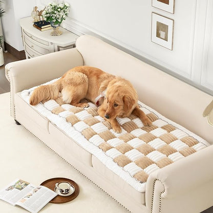 Couch Cover for Sofa, Sectional Couch Cover for Dogs, Sofa Cover Washable, Cushion Cover Blanket Pad Bed Mat for Pets, Fleece Furniture Protector, Camel, 27.6x59in
