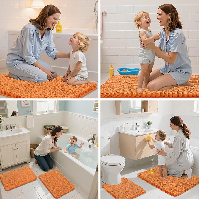 Arotive Bathroom Rugs 30x20, Extra Soft Absorbent Shaggy Chenille Bath Rugs, Machine Washable Rubber Backing Non-Slip Bath Mats for Bathroom Floor Tub and Shower, Home Decor Accessories, Coral