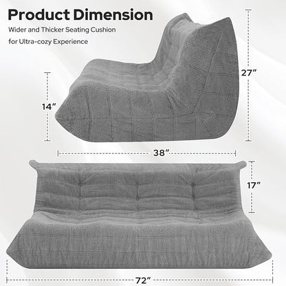 HABUTWAY Bean Bag Chairs Fireside Lazy Floor Sofa, Soft Teddy Fleece 3 Seater Sofa with High-Resilience Foam Filling，Beanbag for Living Room, Bedroom, Office (Light Gray Teddy)