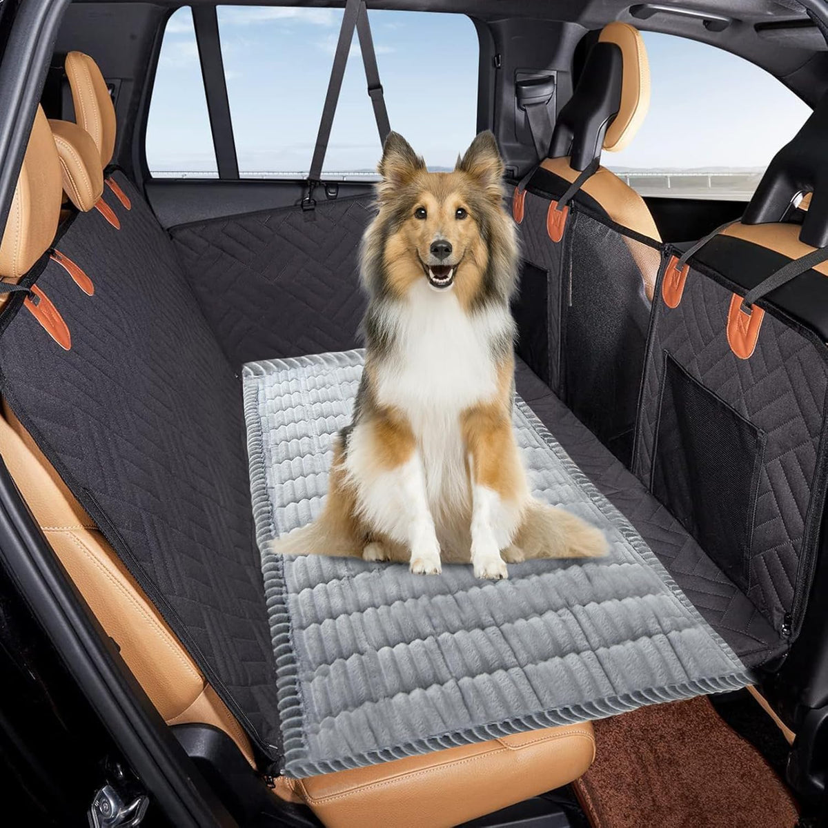VClife Dog Car Seat Cover for Backseat Extender, Anti Slip Dog Bed Mat Travel Blanket, Pet Friendly Backseat Cover for Cars, SUVs, Small Trucks, Back Seat Extender Protector (Light Gray, 51"×23.6")