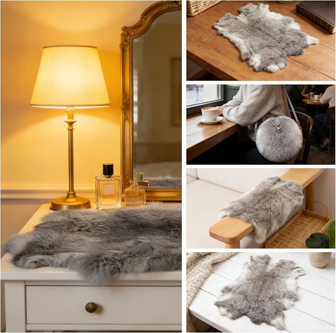 Craft Rabbit Fur Pelt Skin Genuine Tanned Animal Hide with Sewing Quality Leather 12" by 14" for Decoration DIY Crafts Cat Dog Toys Fur Fabric（8Pcs, Grey）