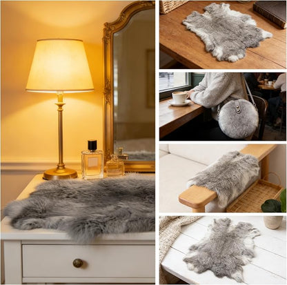 Craft Rabbit Fur Pelt Skin Genuine Tanned Animal Hide with Sewing Quality Leather 12" by 14" for Decoration DIY Crafts Cat Dog Toys Fur Fabric（8Pcs, Grey）