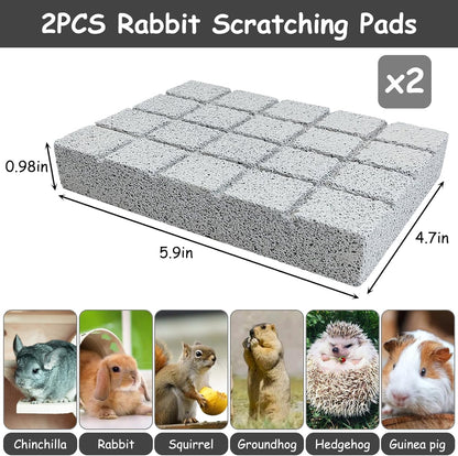 Hamiledyi 2PCS Rabbit Scratching Pads Bunny Lava Grinding Claw Pads Small Animal Foot Pads Hamster Scratch Board Chew Toys for Gerbil Chinchilla Hedgehog Guinea Pig Cage Accessories