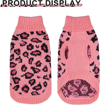 Mihachi Winter Warm Cat Sweater Turtleneck Puppy Pets Sweater Knit Vest Fashion Leopard for Cats Puppy Small Animals Pink Large