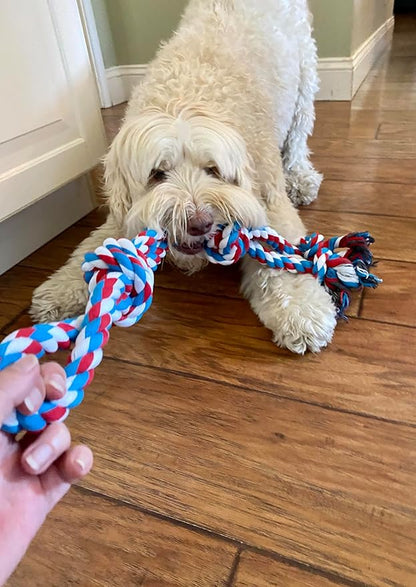 Pacific Pups Products 2 Pack Red & Blue - XL Dog Rope Toy for Aggressive Chewers - Benefits Non-Profit Dog Rescue - Tug of War Dog Toy, Dog Toys for Large Dogs Tough Dog Toys for Aggressive Chewers