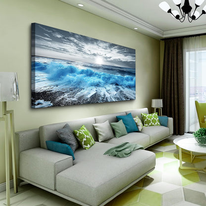 Lapremoly Large Canvas Wall Decor For Office Framed Wall Art For Living Room Blue Beach Painting Ocean Sea Waves Wall Pictures Bedroom Home Decorations Prints Posters Mural Artwork Ready to hang