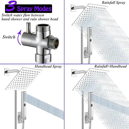 8"High Pressure Square Rain Shower Head and 2-in-1 Hand Shower.Equipped