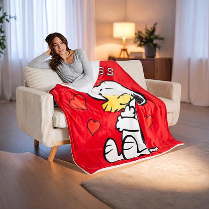 Peanuts Snoopy Heated Blanket Electric, Luxurious Fleece Throw, 9 Heat Settings