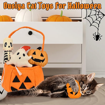 7PCS Halloween Cat Toys, Cat Catnip Toys Plush Teething Toys, Horrible Halloween Cat Ghost Chew Toys for Kitten Cats