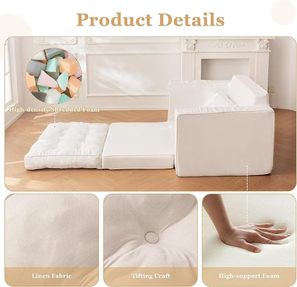 YOSHOOT Loveseat Sleeper Sofa,55" Convertible Sofa Bed Couch Futon Couches for Living Room,3-in-1 Pull Out Floor Couch with Backrest and Pillows, White