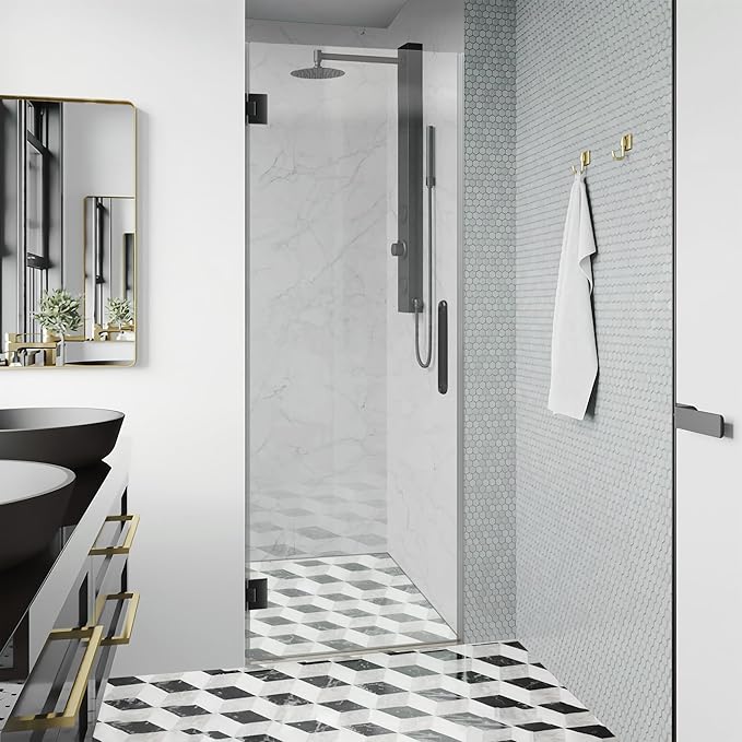 Bathroom Frameless Shower Door 28" W*72" H, 5/16" Clear Tempered Glass Hinged