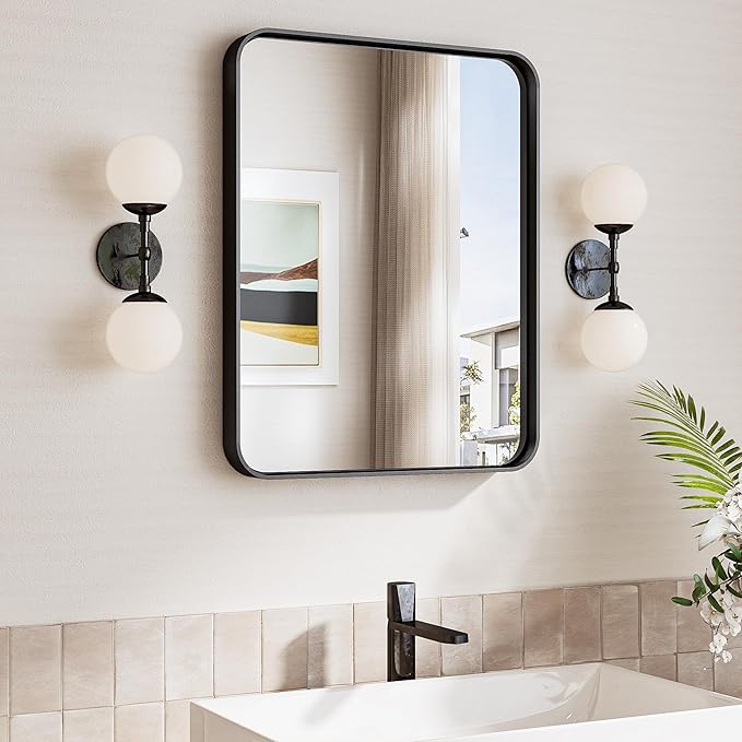 TokeShimi 16x20 Matte Black Bathroom Mirror, Vanity Mirror Bathroom Wall
