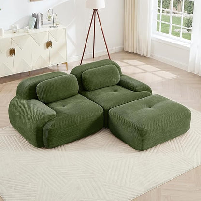 Green Ottoman for Modular Sectional Sofa, Corduroy Deep Seat for Oversized Compressed Boneless Sectional Couches for Living Room Bedroom Apartment, Cloud Sofa Couch Set, Memory Foam, No Assembly
