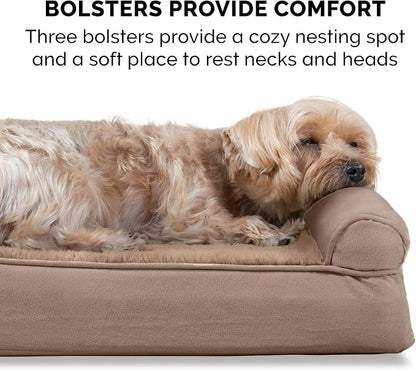 FurHaven Orthopedic Foam Sofa Dog Bed with Washable & Removable Cover - Plush/Suede - Almondine, Dogs Up to 35 lbs - Medium