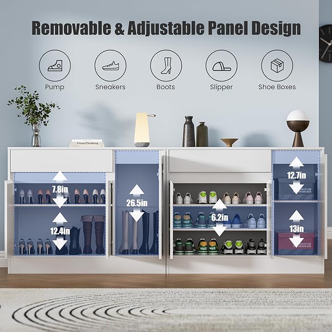 Shoe Cabinet Storage with 3 Doors, Freestanding Shoe Cabinet with Drawer &