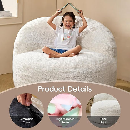 Hobestluk Bean Bag Chair Giant Bean Bag Chairs for Adults Big Bean Bag Chair with Memory Foam Filler Adults Large Beanbag with Faux Fur Cover for Bedroom (Chevron White,Oversize)
