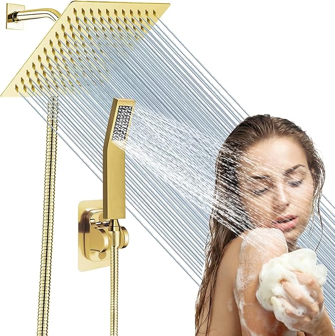 8"High Pressure Square Rain Shower Head and 2-in-1 Hand Shower.Equipped