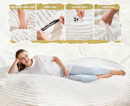 Hobestluk 6FT Bean Bag Chairs Adult Bean Bag with Portable Handle Comfy Large Bean Bag Lounge Chair with Removable Cover for Living Room Bedroom (Stripe White, 6FT)