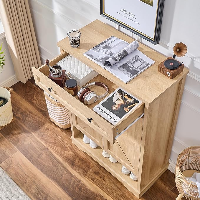 SOOWERY Shoe Cabinet with Drawer, Farmhouse Shoe Storage Cabinet with Doors