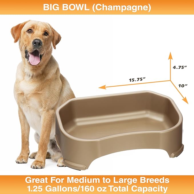 Neater Pet Brands Large Water Bowl for Dogs, Outdoor Dog Water Bowl (1.25 Gallon Extra-Large Capacity), Big Trough Style Food Dish for Indoors or Outside, No Spill Large Dog Bowls, Champagne