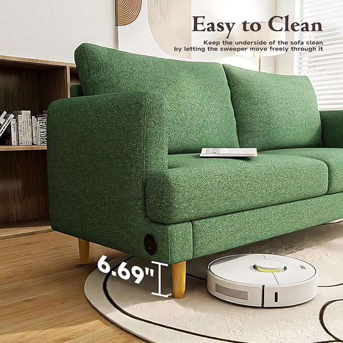 Loveseat Sofa Couch for Living Room with USB Type C Ports – Upholstered 70" Small Couches for Bedroom, Office or Apartment–Modern 2-Seater Deep Seating with Soft Cushions & Sturdy Frame,Green