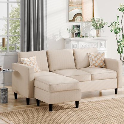 JAMFLY Sectional Sofa Couch Convertible L Shaped Sofas with Ottoman Small Sectional Couches for Living Room, 3 Seater Couch for Small Spaces, Khaki