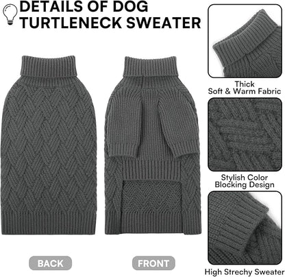 KOESON Small Dog Sweater Female and Male, Cable Knit Dog Sweaters with Sleeves, Easy On Halloween Sweaters for Dachshund, Chihuahua, Pug, Yorkie, Warm Winter and Fall Apparel for Small Dogs, Grey, S