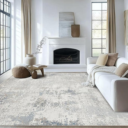 Washable Rugs 8x10 Area Rugs for Living Room - Modern Abstract Rugs for Bedroom,Dining Room,Large Soft Low Pile Carpet with Non Slip Rubber Backing,Neutral Accent Nursery Rug- Beige Blue