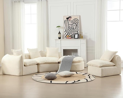 137.8” Curved Boucle Sofa Couch, Modern Sectional Sofa Cloud Deep Seat Couch with 4 Pillows, Comfy Modular 5-Seat Couches for Living Room Apartment (Beige)