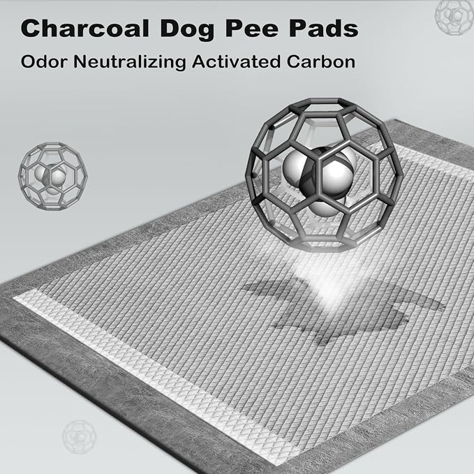 MIZOK 28x44in Carbon Pee Pads for Dogs Extra Long, Charcoal Odor Eliminating Dog Pads Heavy Absorbency for Up to 12 Cups Liquid with Quick Dry & Leak-Proof Disposable (25 Count)