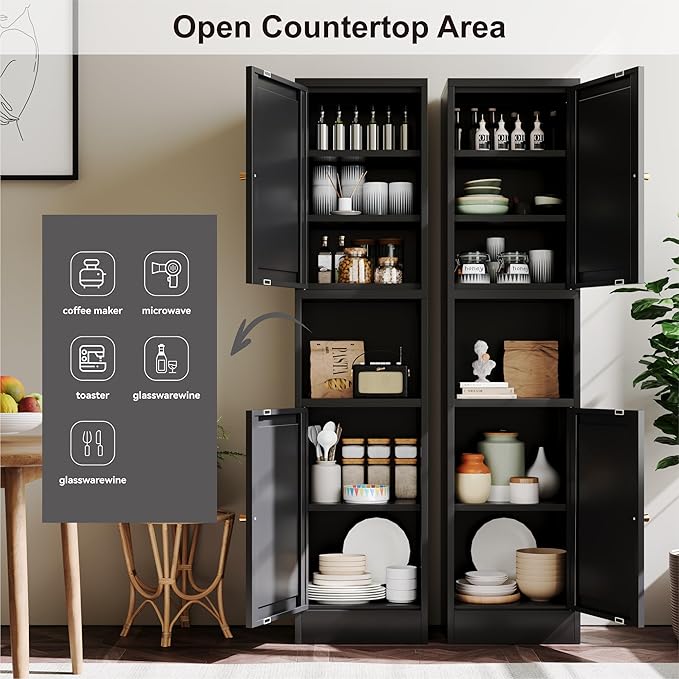 2-Door Metal Storage Cabinet, Tall Slim Pantry Organizer
